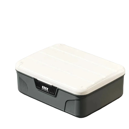 Coffre de Rangement Sécurisé à Code 4 Chiffres - Boîte de Stockage Verrouillable en ABS pour Documents, Bijoux et Objets de Valeur Gris Modèle Moyen