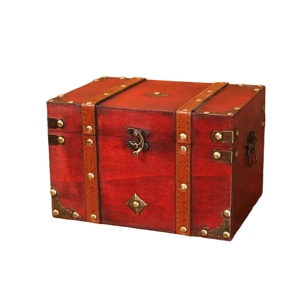 Coffre de Rangement Vintage en Bois avec Serrure Décorative Rouge Extra Large – Style Trésor