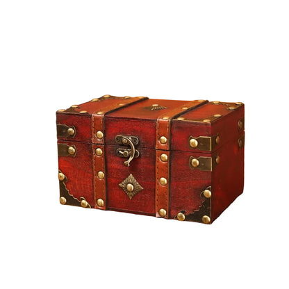 Coffre de Rangement Vintage en Bois avec Serrure Décorative Rouge Petit – Style Trésor