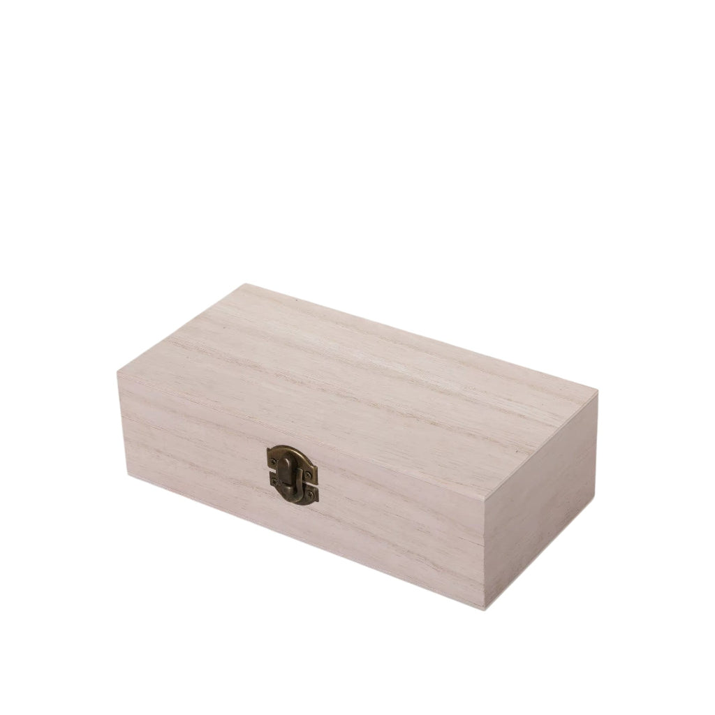 Coffre de Rangement en Bois Rectangulaire Style Rétro Japonais Beige Clair - Boîte à Bijoux avec Fermoir Métallique Vintage