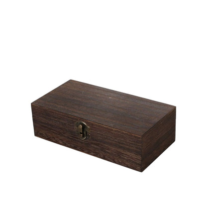 Coffre de Rangement en Bois Rectangulaire Style Rétro Japonais Noyer - Boîte à Bijoux avec Fermoir Métallique Vintage