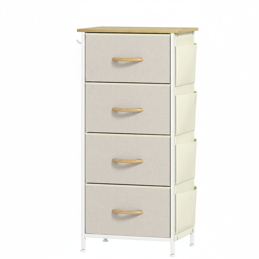 Commode Chambre 4 Tiroirs Vert Sauge, Chevet XXL Bois Naturel