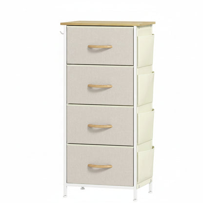 Commode Chambre 4 Tiroirs Vert Sauge, Chevet XXL Bois Naturel