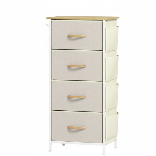 Commode Chambre 4 Tiroirs Vert Sauge, Chevet XXL Bois Naturel