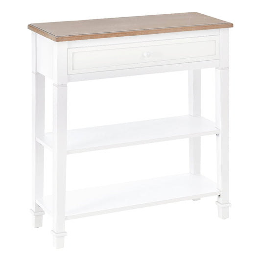 Console d'Entrée Rétro Blanche & Bois, 2 Étagères et Tiroir