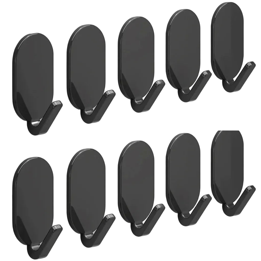 Crochets Muraux Adhésifs Ultra-Résistants - Pack de 10 Pièces Noir