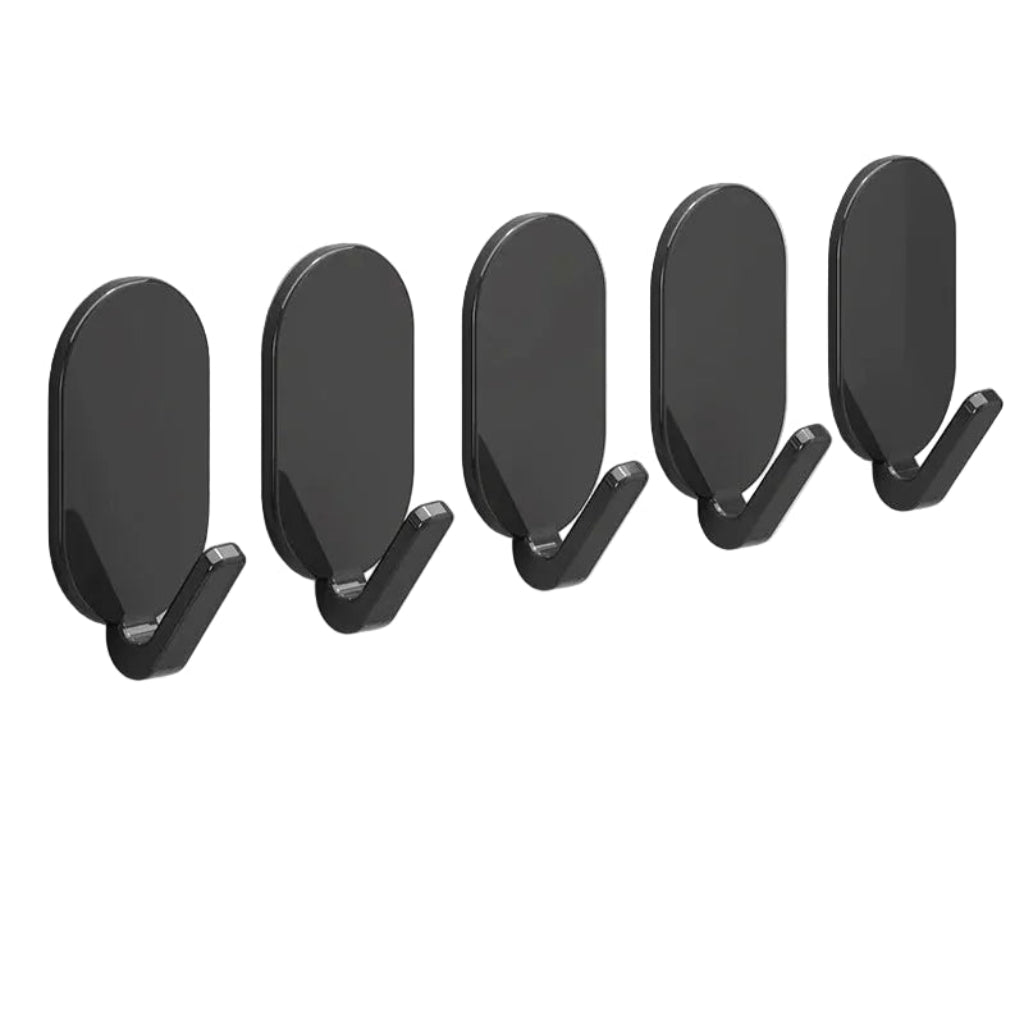 Crochets Muraux Adhésifs Ultra-Résistants - Pack de 5 Pièces Noir