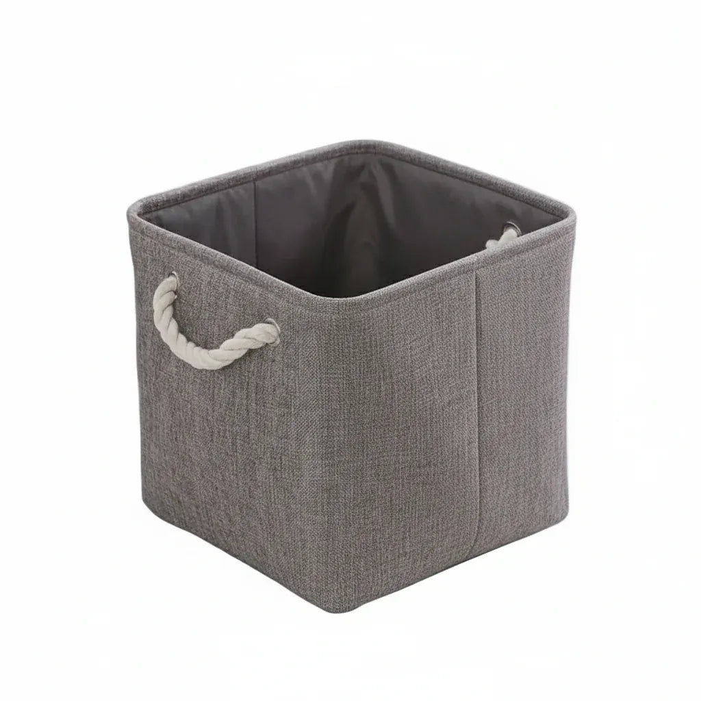 Cube de Rangement Pliable en Tissu Gris – Boîte de Rangement Cubique avec Poignées Tressées Anti-Poussière