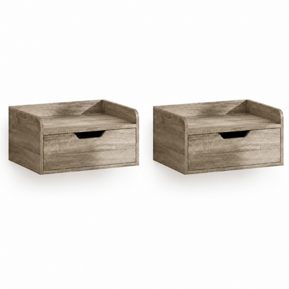 Duo de Tables de Chevet Suspendues Grises en Bois — Design Flottant Sans Perçage.