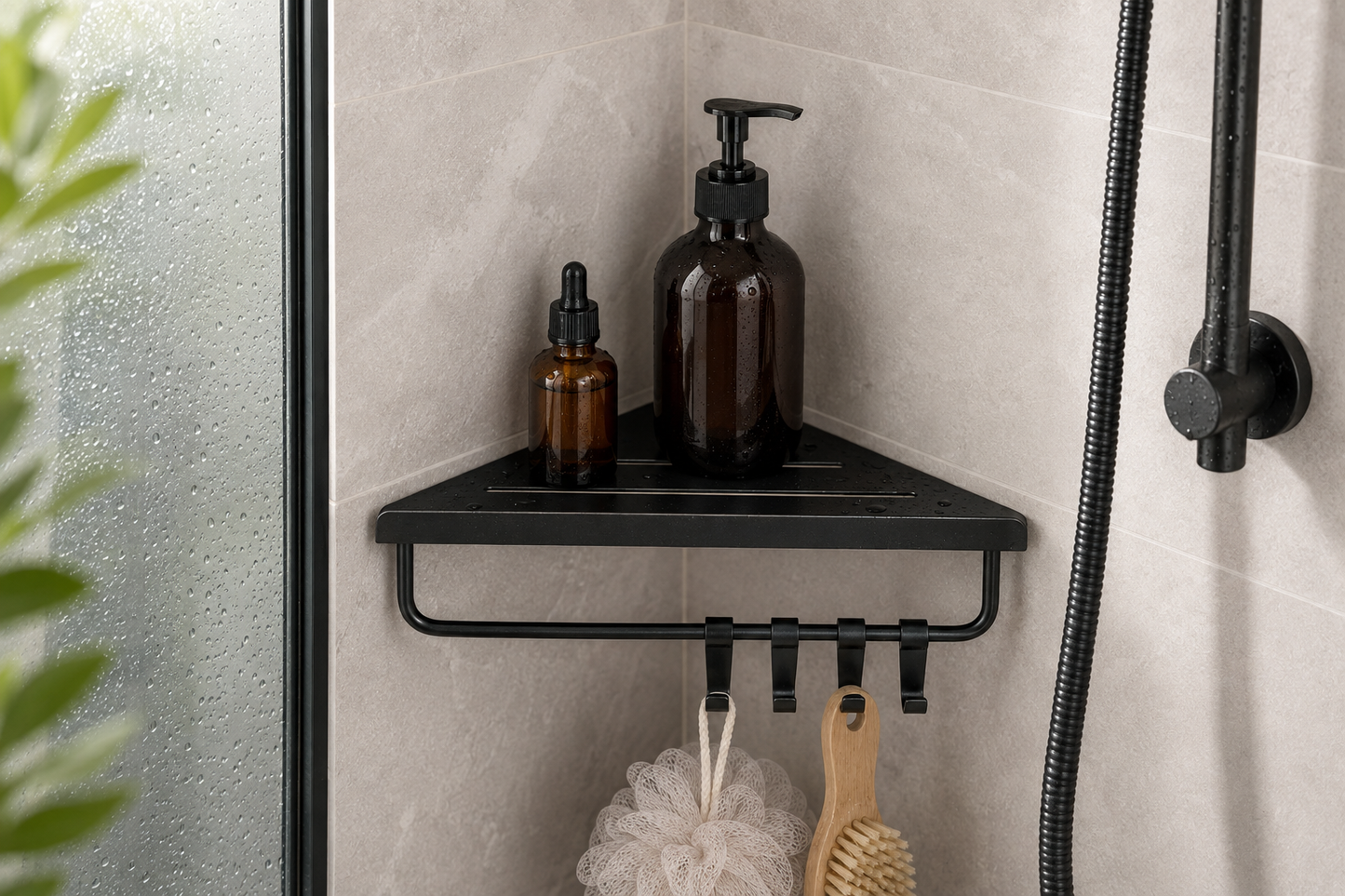 Étagère Douche d'Angle Triangulaire en Acier — Rangement Sans Perçage