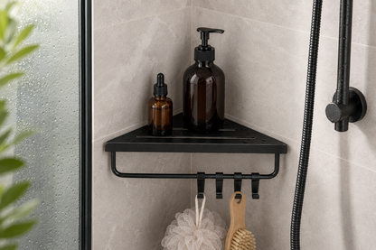 Étagère Douche d'Angle Triangulaire en Acier — Rangement Sans Perçage