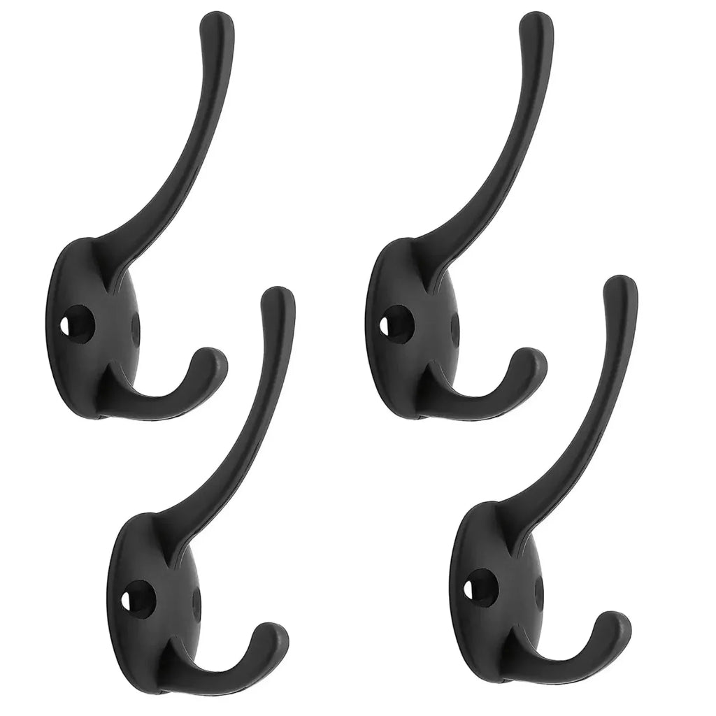 Lot de 4 Crochets Muraux en Métal Noir – Design Rétro Double Suspension, Organisation Optimale