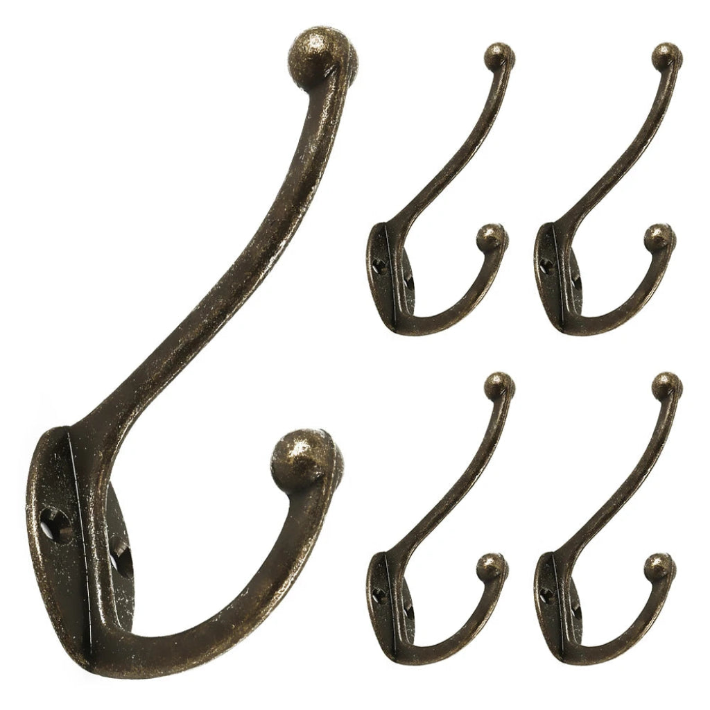 Lot de 5 Patères Murales Double Crochet en Cuivre Bronze - Style Rétro Européen