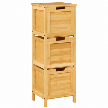 Meuble Salle de Bain Bambou Naturel, 3 Tiroirs Amovibles.