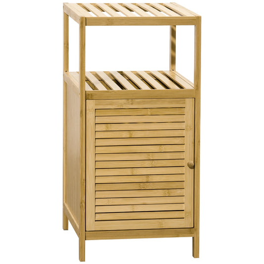 Meuble Salle de Bain Bambou Naturel, Porte à Lattes & Étagère