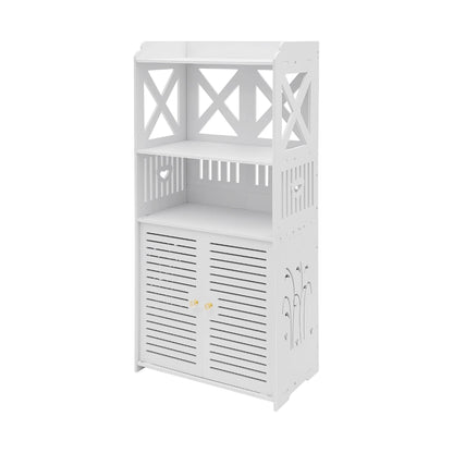 Meuble Salle de Bain Blanc Étroit, 2 Portes Persiennes, PVC 