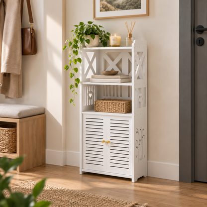 Meuble Salle de Bain Blanc Étroit, 2 Portes Persiennes, PVC 2