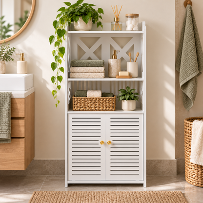 Meuble Salle de Bain Blanc Étroit, 2 Portes Persiennes, PVC 3