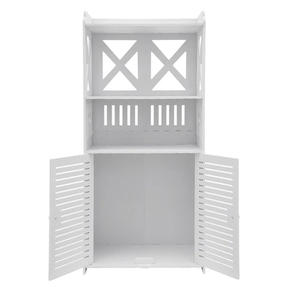 Meuble Salle de Bain Blanc Étroit, 2 Portes Persiennes, PVC Ouvert