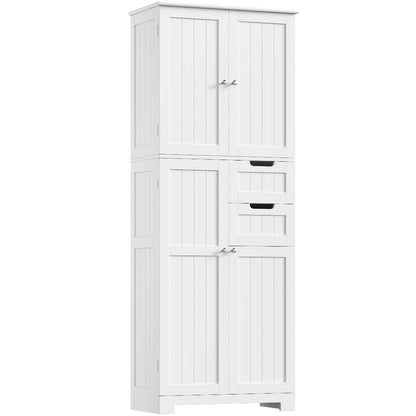 Meuble Salle de Bain Haut Bois Laqué, 4 Portes & 2 Tiroirs Blanc
