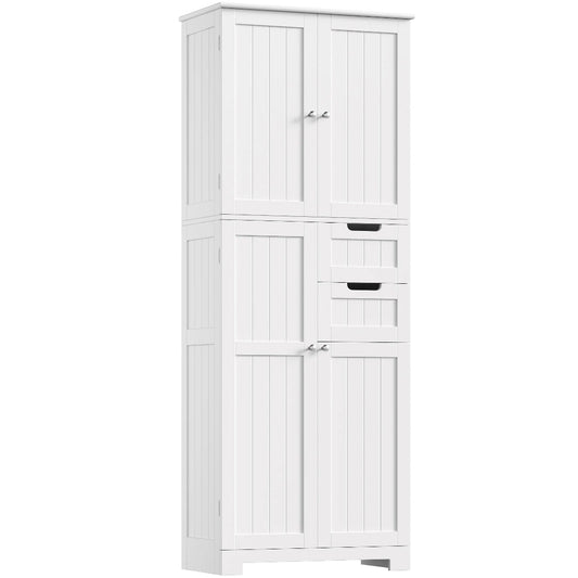 Meuble Salle de Bain Haut Bois Laqué, 4 Portes & 2 Tiroirs Blanc