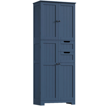 Meuble Salle de Bain Haut Bois Laqué, 4 Portes & 2 Tiroirs Bleu Ardoise