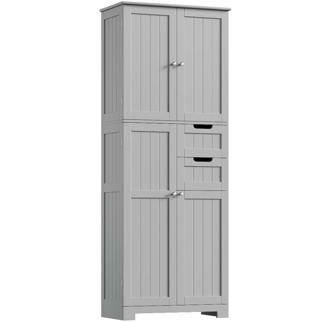 Meuble Salle de Bain Haut Bois Laqué, 4 Portes & 2 Tiroirs Gris