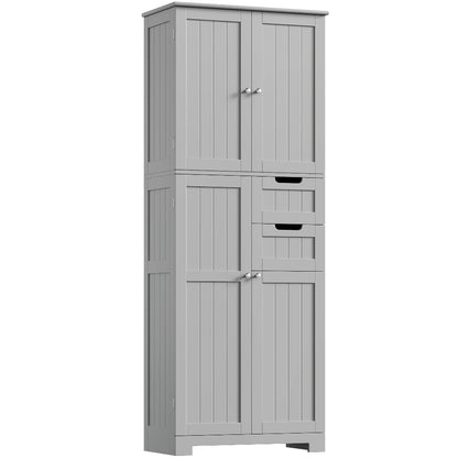 Meuble Salle de Bain Haut Bois Laqué, 4 Portes & 2 Tiroirs Gris