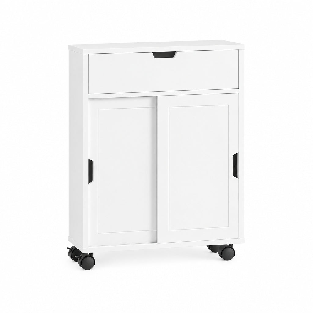 Meuble Salle de Bain Étroit Blanc, Roulettes & Portes Coulissantes