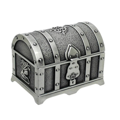 Mini Coffre de Rangement Vintage en Métal Étain Vintage - Boîte Organisateur Décorative Style Trésor Pirate 7x5x5cm