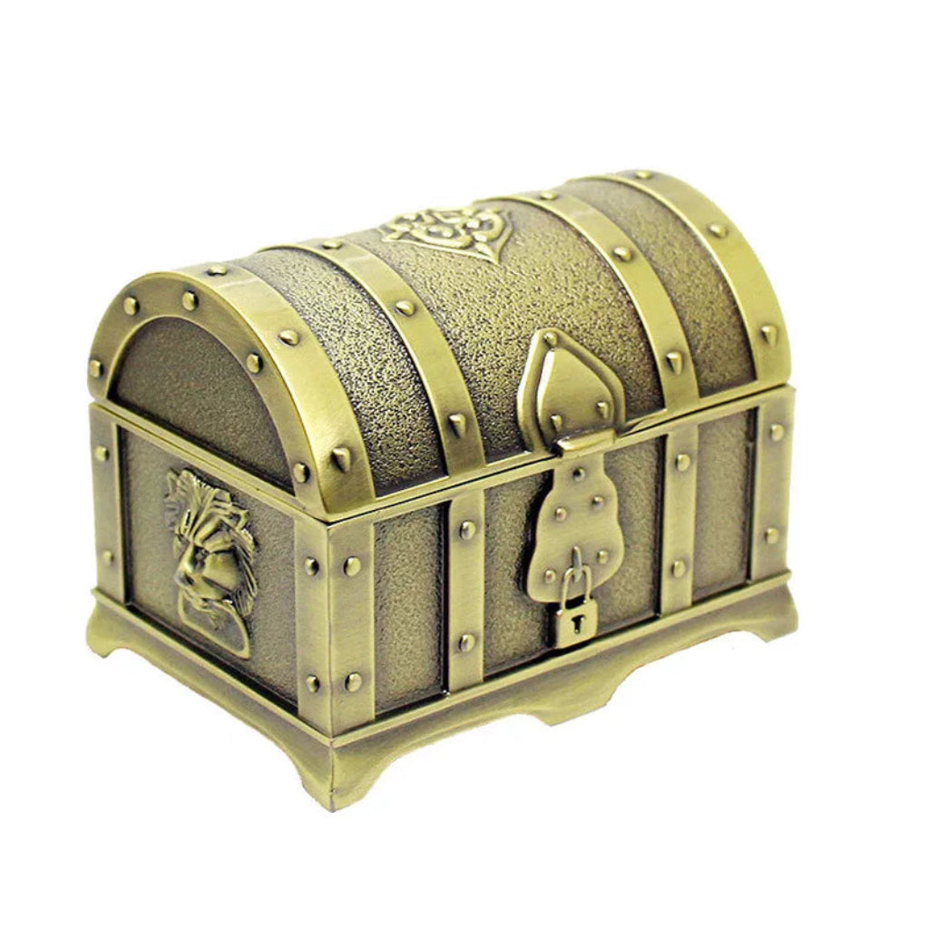 Mini Coffre de Rangement Vintage en Métal Bronze Antique - Boîte Organisateur Décorative Style Trésor Pirate 7x5x5cm