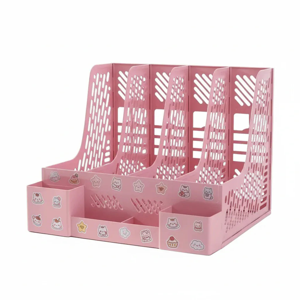 Organisateur de Bureau 4 Colonnes - Solution de Rangement Multicolore Rose