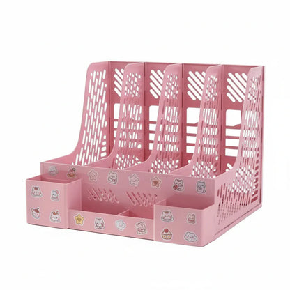 Organisateur de Bureau 4 Colonnes - Solution de Rangement Multicolore Rose