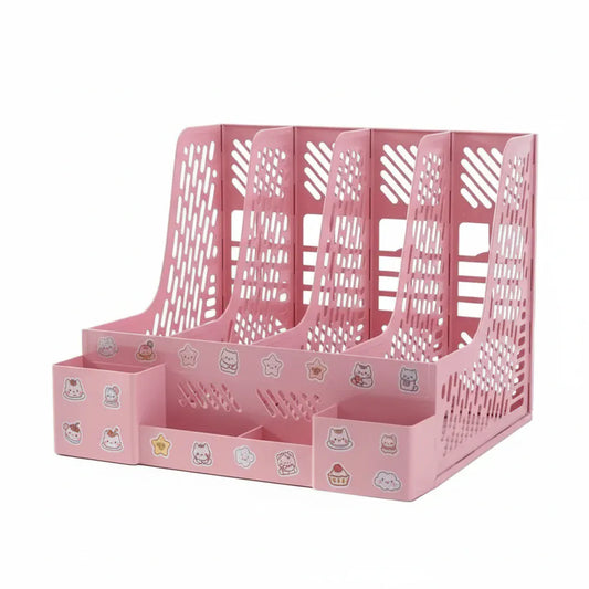 Organisateur de Bureau 4 Colonnes - Solution de Rangement Multicolore Rose
