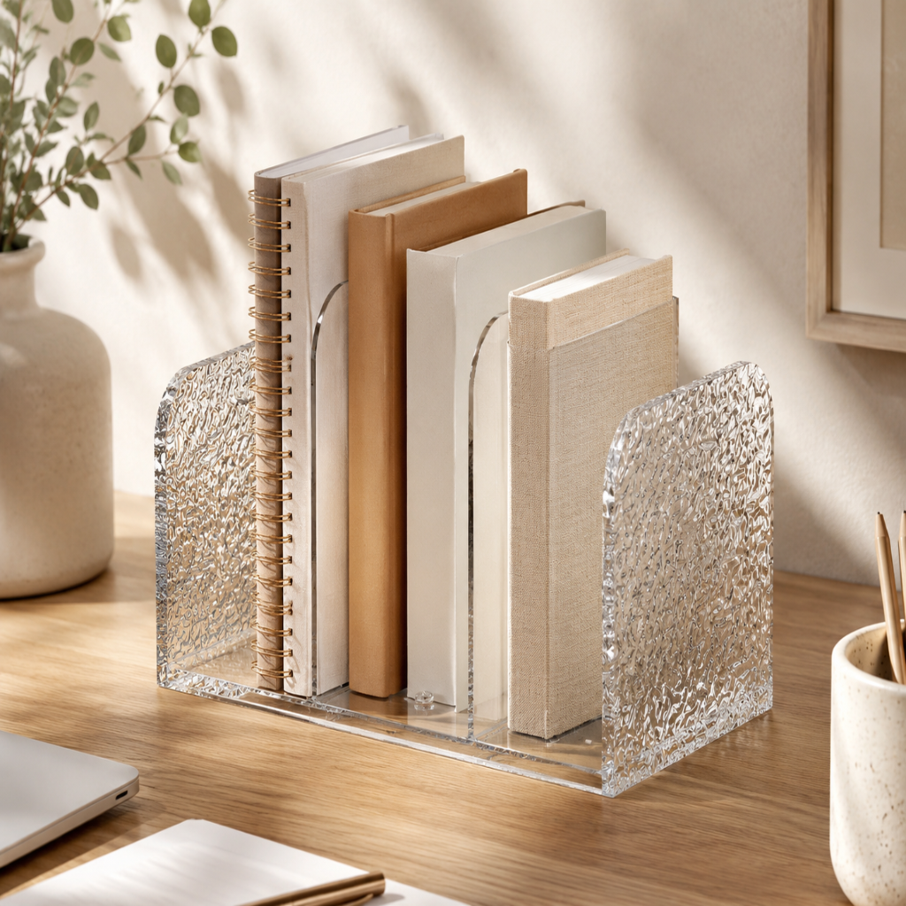 Organisateur de Bureau Transparent Effet Eau — Serre-Livres Décoratif