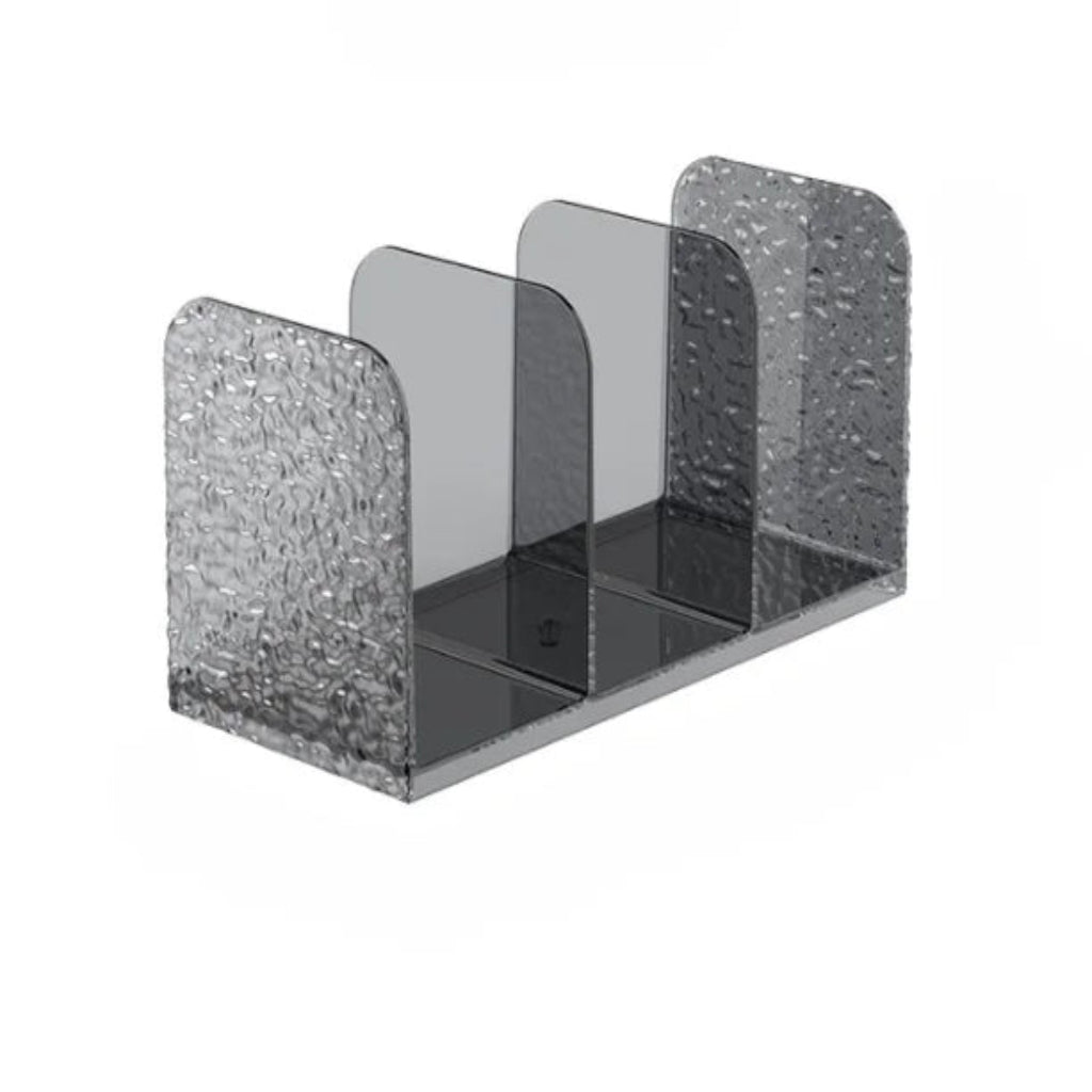 Organisateur de Bureau Transparent Effet Eau — Serre-Livres Décoratif Gris Fumé