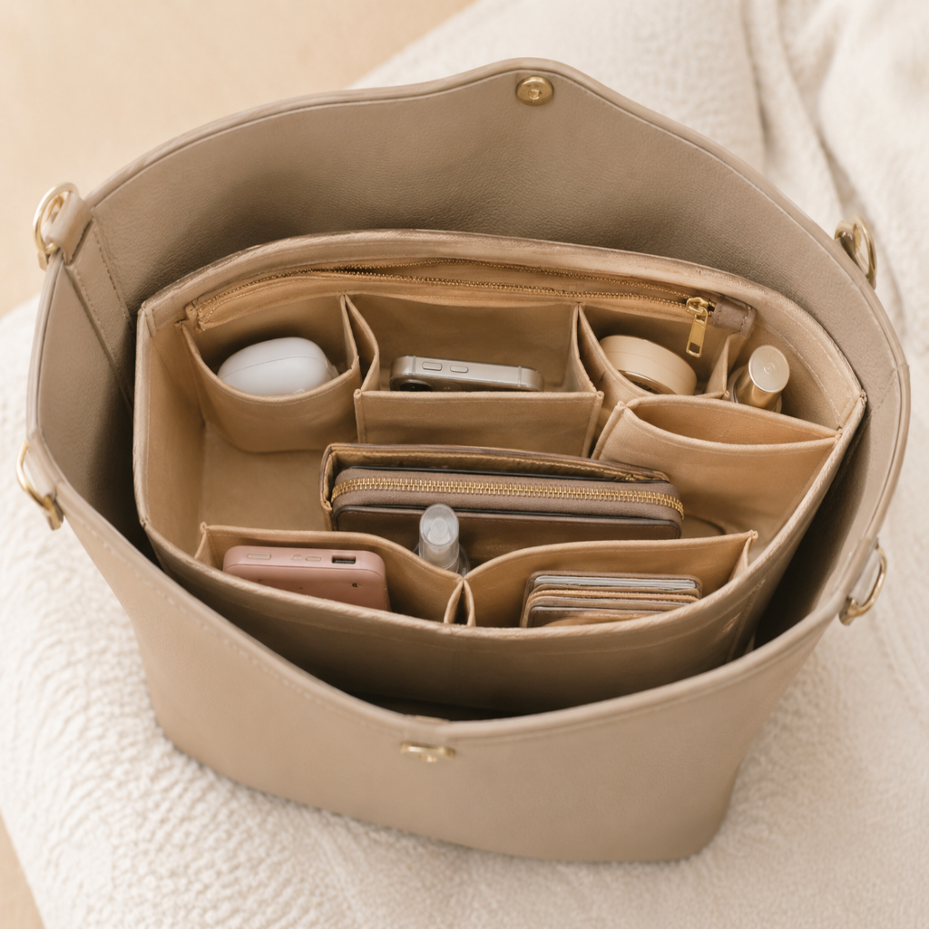 Organisateur de Sac en Feutrine – 10 Compartiments, Porte-Gobelet Intégré 1 .