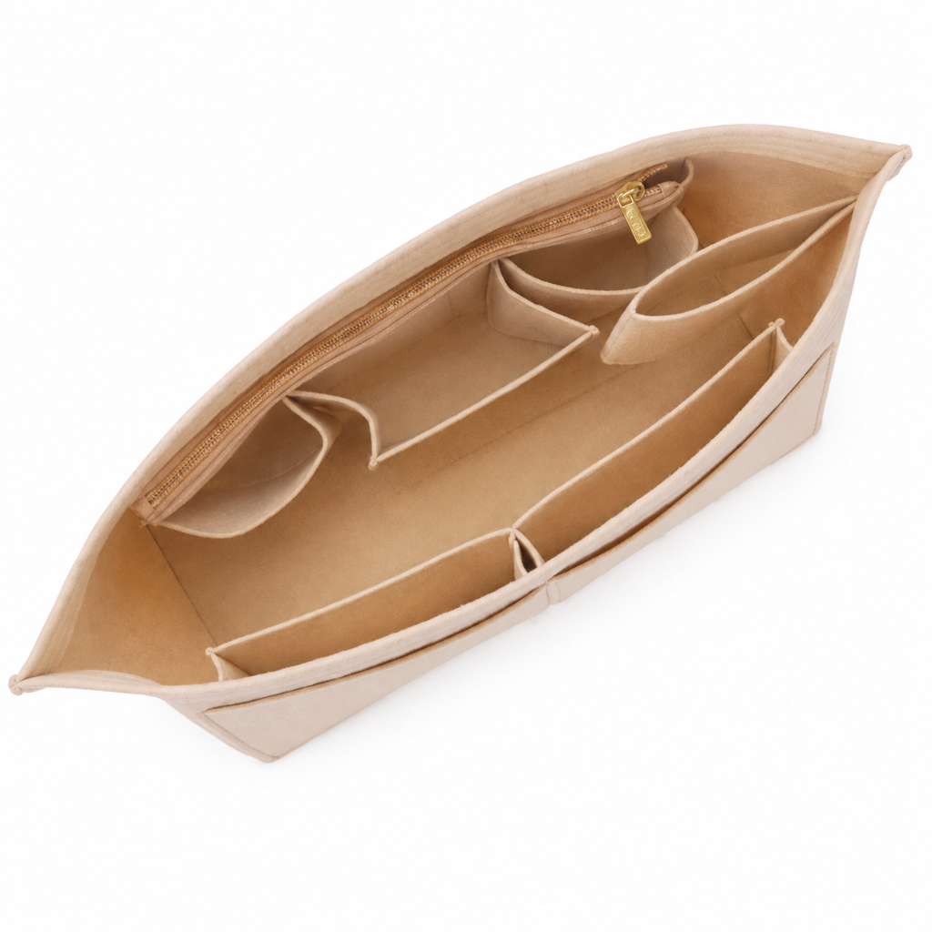 Organisateur de Sac en Feutrine – 10 Compartiments, Porte-Gobelet Intégré Beige
