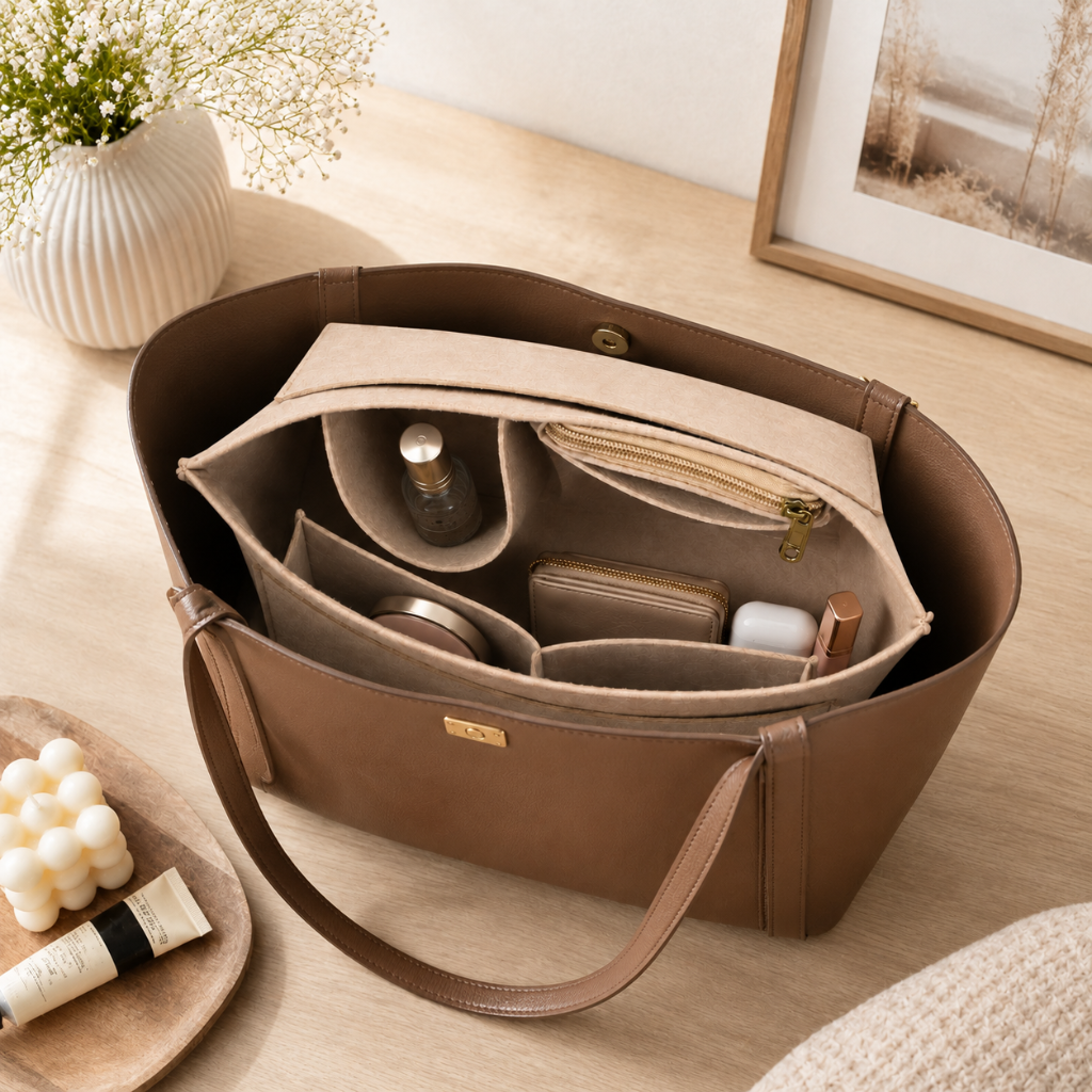 Organisateur de Sac en Feutrine — Compartiments Multiples & Poche Zippée 1 