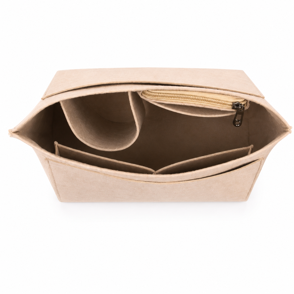 Organisateur de Sac en Feutrine — Compartiments Multiples & Poche Zippée Beige