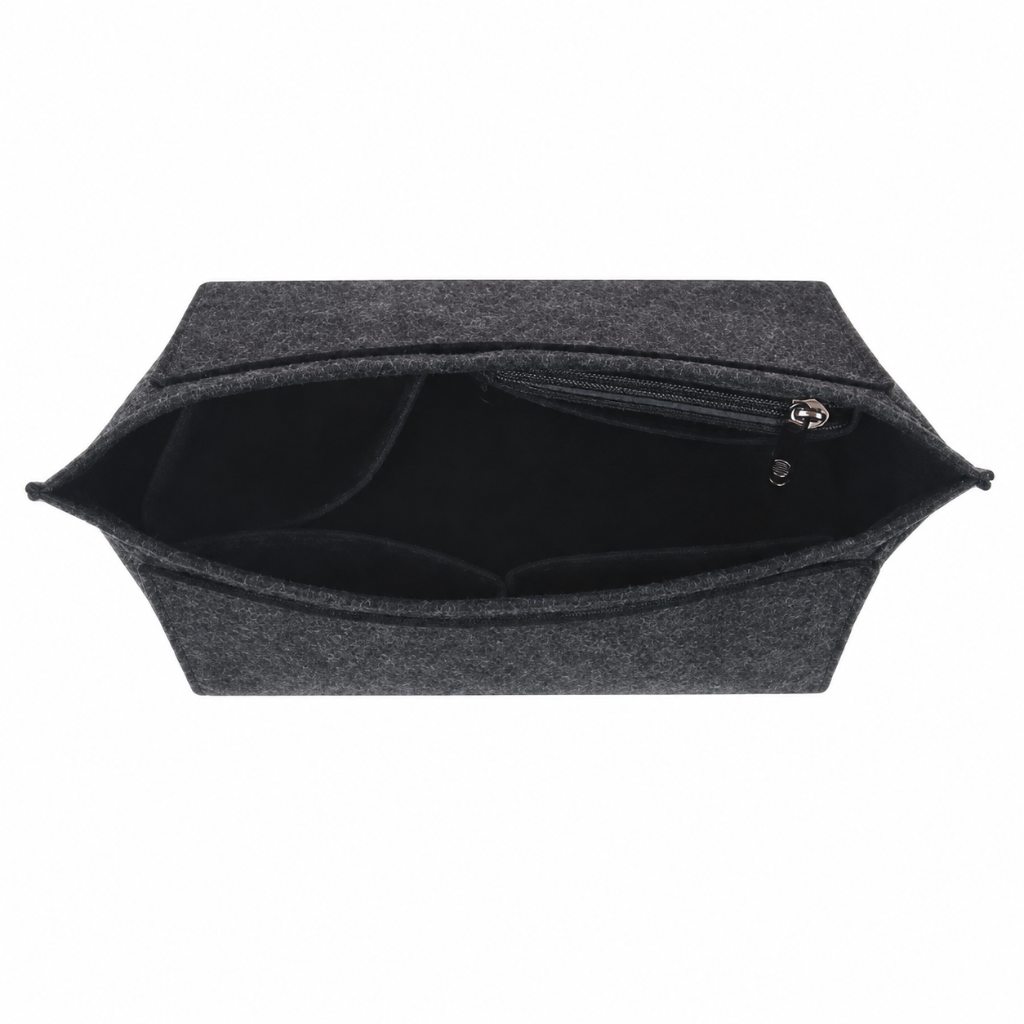 Organisateur de Sac en Feutrine — Compartiments Multiples & Poche Zippée Gris