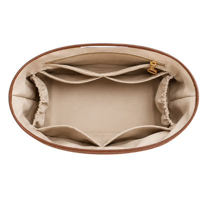 Organisateur de Sac en Satin – Structure Ajustée beige ouvert .