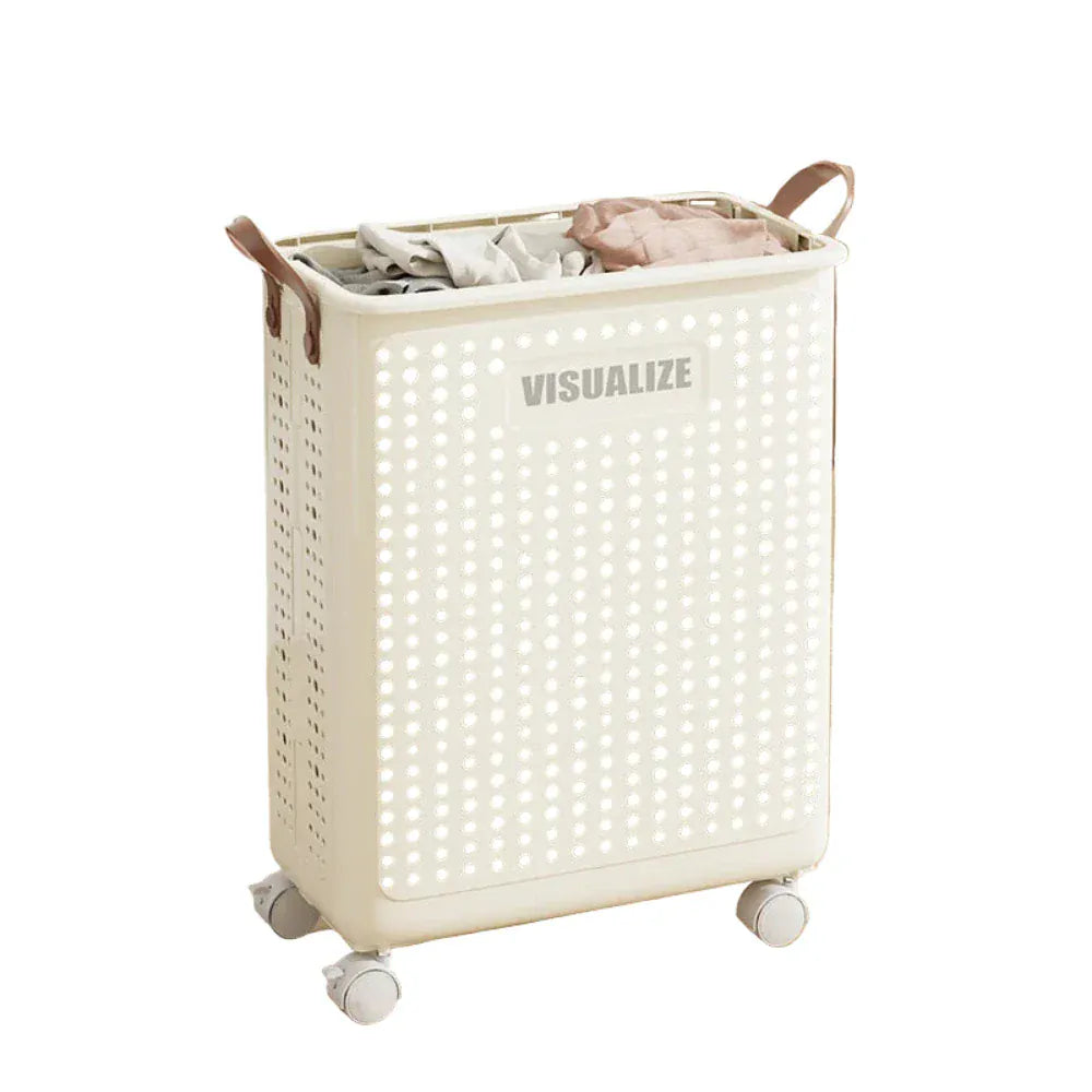Panier à Linge Pliable avec Roulettes - Solution de Rangement Mobile Beige L