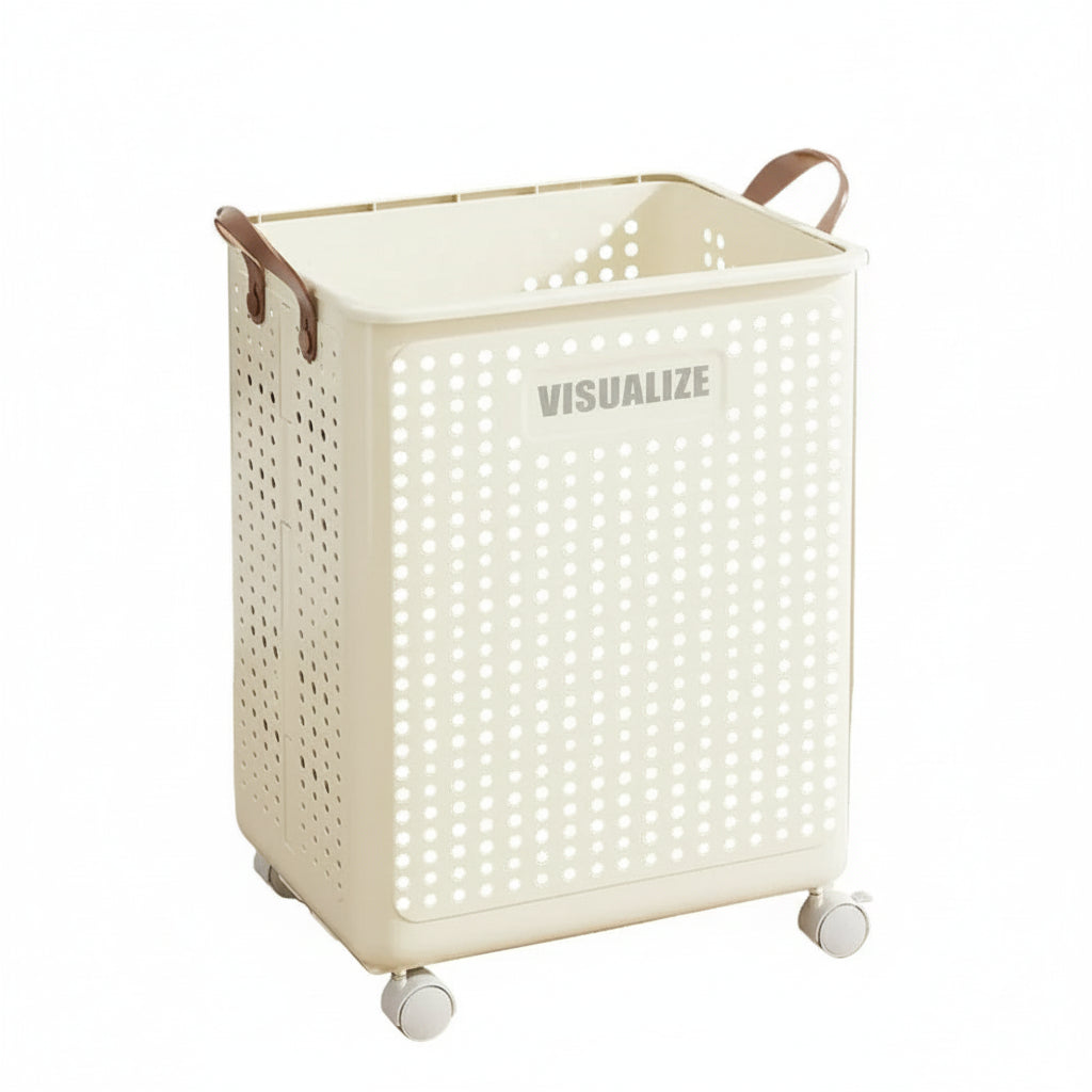 Panier à Linge Pliable avec Roulettes - Solution de Rangement Mobile Beige XL
