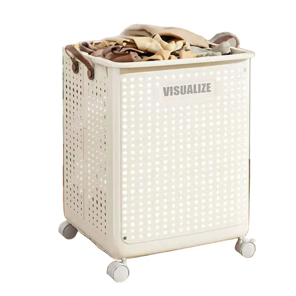 Panier à Linge Pliable avec Roulettes - Solution de Rangement Mobile Beige XXL