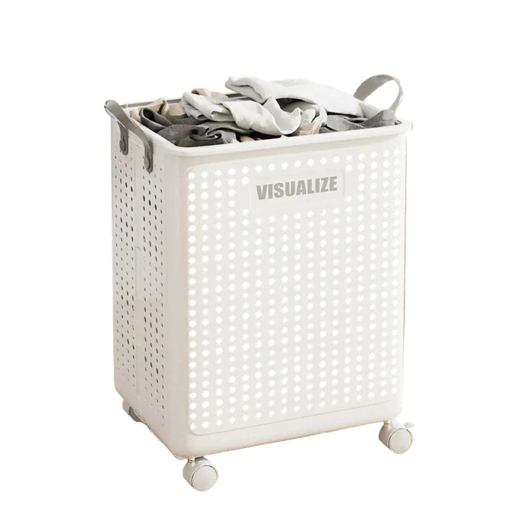 Panier à Linge Pliable avec Roulettes - Solution de Rangement Mobile Blanc L
