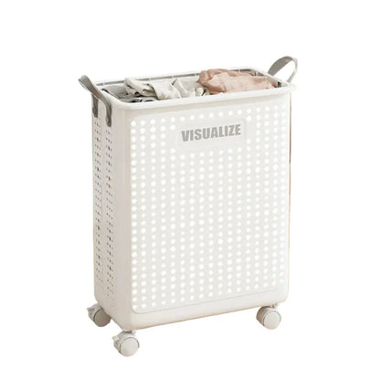 Panier à Linge Pliable avec Roulettes - Solution de Rangement Mobile Blanc XL