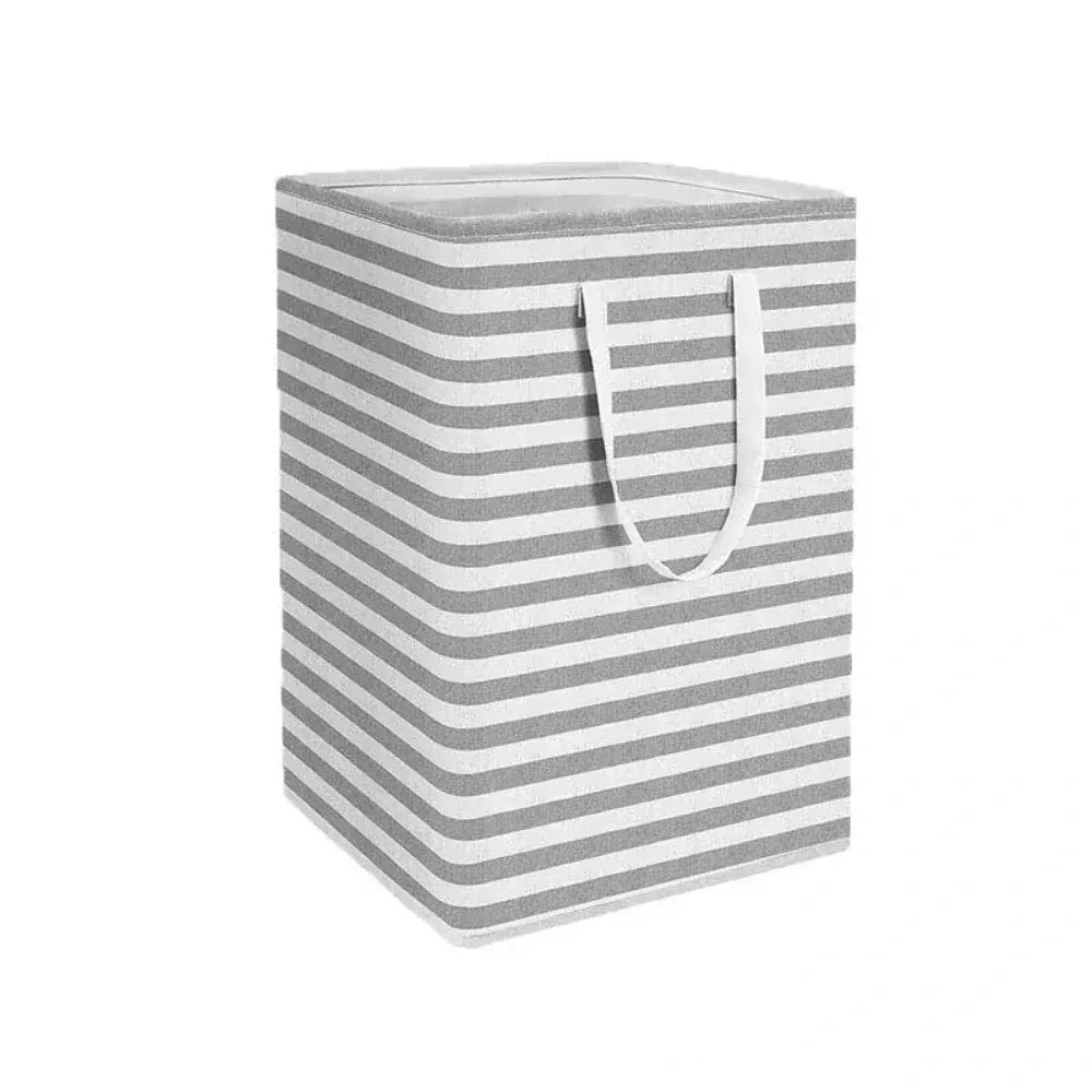 Panier_Linge_Pliable_rayures_Gris75L_avec_Poignées