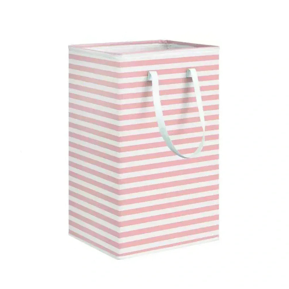 Panier_Linge_Pliable_rayures_Rose_75L_avec_Poignées