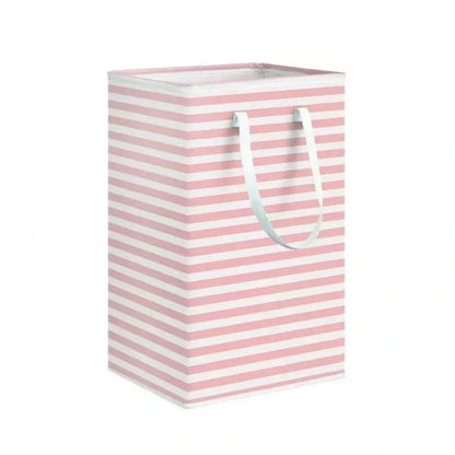 Panier_Linge_Pliable_rayures_Rose_75L_avec_Poignées